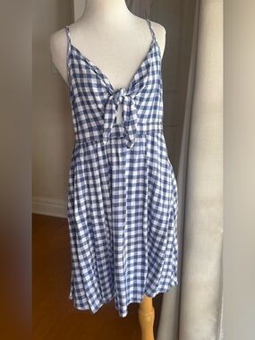 Old Navy Blue and White Gingham Tie-Front Dress